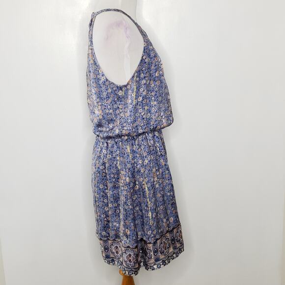 Joie Makana D Metallic Silk Dress Floral Halter Periwinkle Women Small - Picture 3 of 12